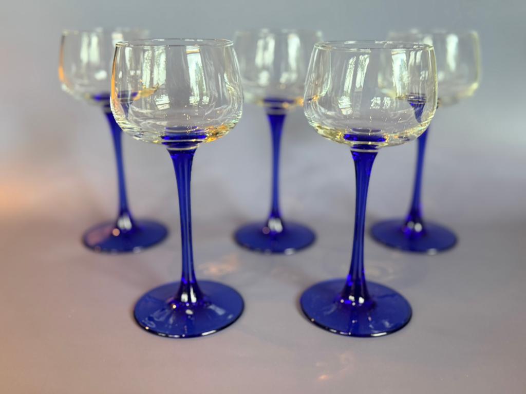 5 vintage Luminarc Wijnglazen - Kobaltblauwe Steel, Ophalen of Verzenden