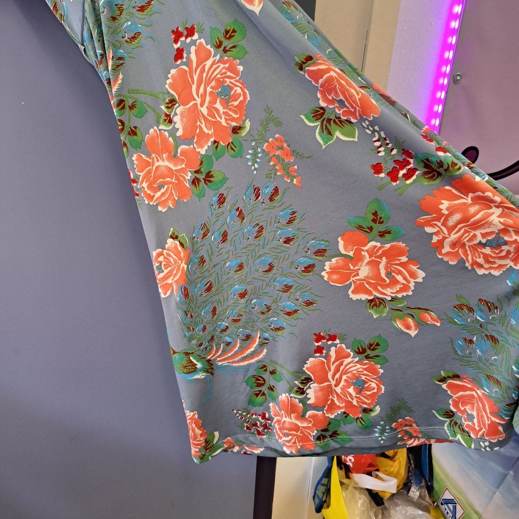 King Louie jurk grijs blauw met pauwen en bloemen mt S 49403, ., Ophalen of Verzenden, Zo goed als nieuw, King Louie