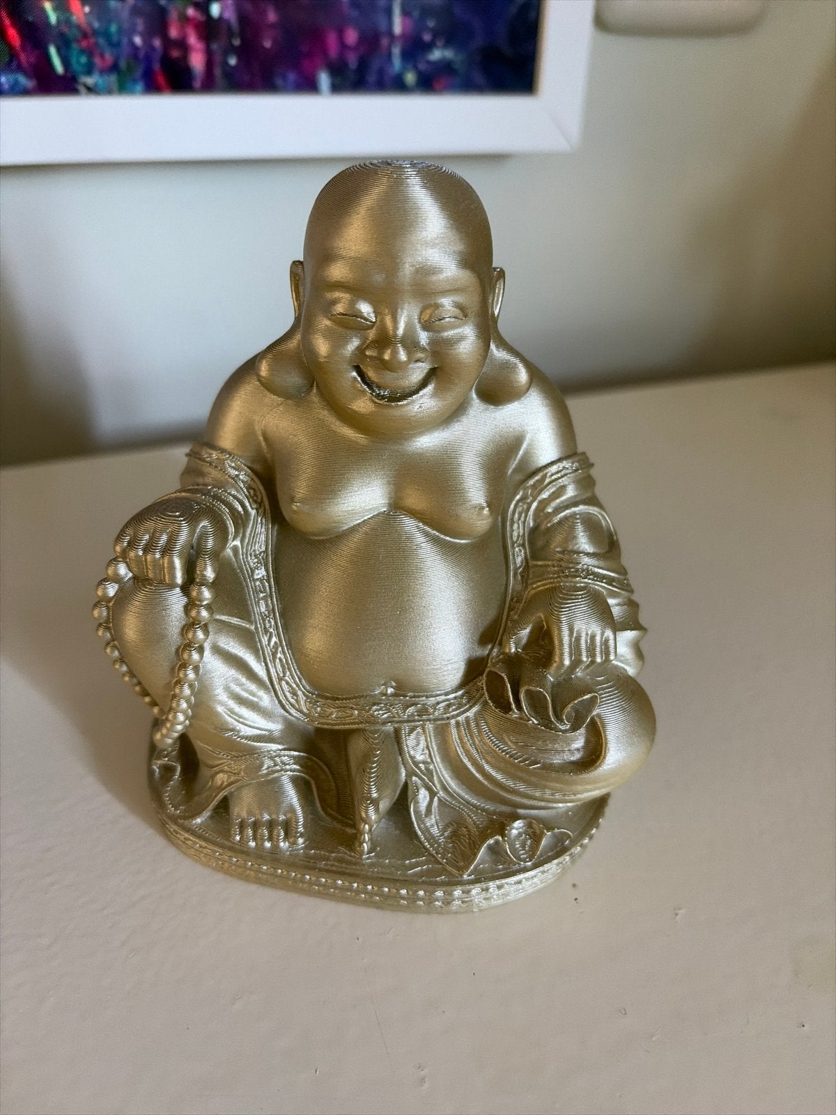 Gouden Boeddha beeldje - Lachende Boeddha, Huis en Inrichting, Woonaccessoires | Boeddhabeelden, Ophalen of Verzenden, Zo goed als nieuw