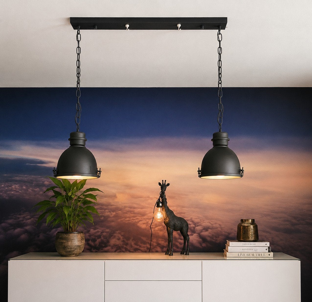 Industriële hanglamp Kiki zwart 2xE27 (Praxis), Zo goed als nieuw, Metaal, Industrieel, E27 (groot)
