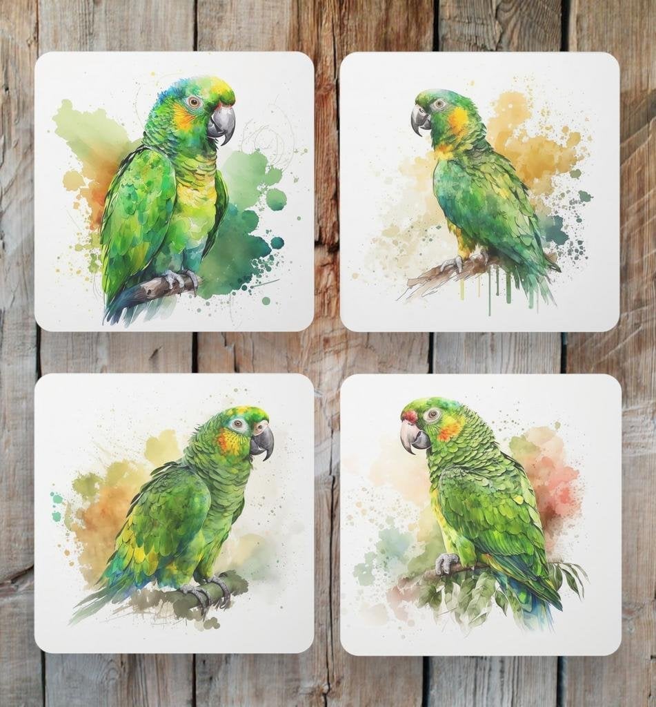 Amazone Papegaai Aquarel onderzetters met houder, Ophalen of Verzenden, Nieuw