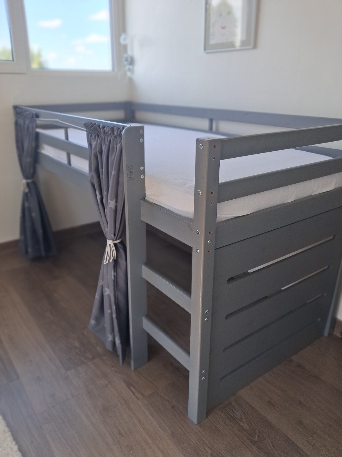 hoogslaper hout grenen (94 cm incl.matras) antraciet grijs, Ophalen, Halfhoogslaper
