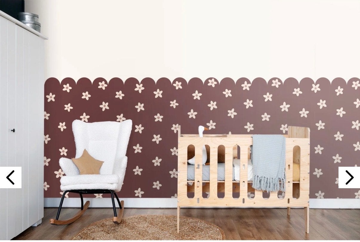 Behang - Bruin/paars met beige bloemetjes, Bloemen, Bruin, Overige merken, Ophalen of Verzenden