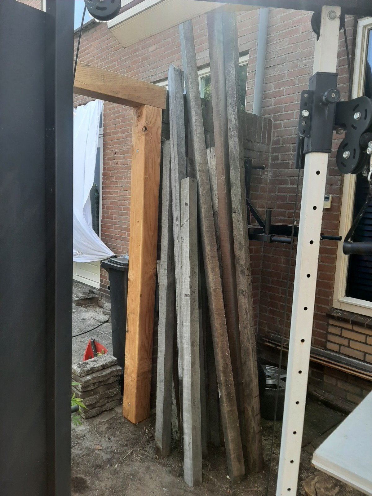 Hardhout partijtje palen en planken, Tuin en Terras, Ophalen, Gebruikt, Palen, Hardhout