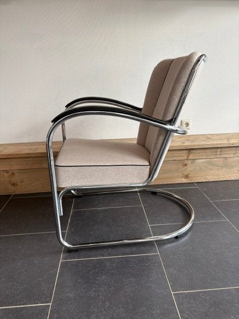 2 Gispen 412S fauteuils, chroom, Divina Melange , beige, Design, 75 tot 100 cm, Zo goed als nieuw, Stof