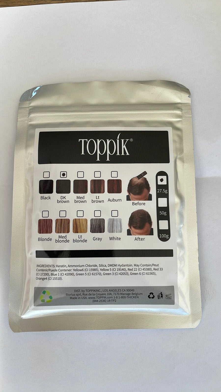 Toppik haarpoeder 27,5g zwart of donkerbruin, Ophalen of Verzenden, Nieuw, Pruik of Haarverlenging