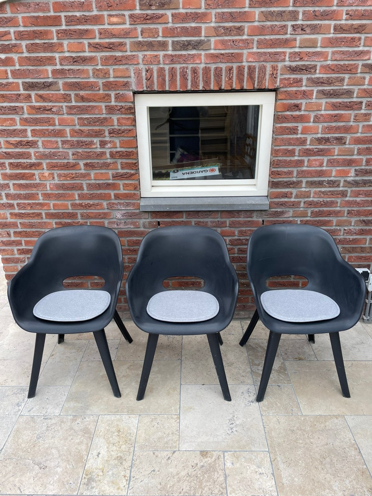3x stoel met kussen te koop - zwart, Tuin en Terras, Ophalen, Gebruikt, Kunststof