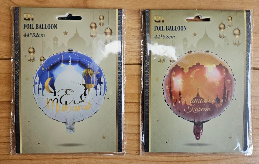 2 stuks Nieuwe Eid Mubarak & Ramadan Kareem Folie Ballonnen, Ophalen of Verzenden, Nieuw, Versiering, Overige