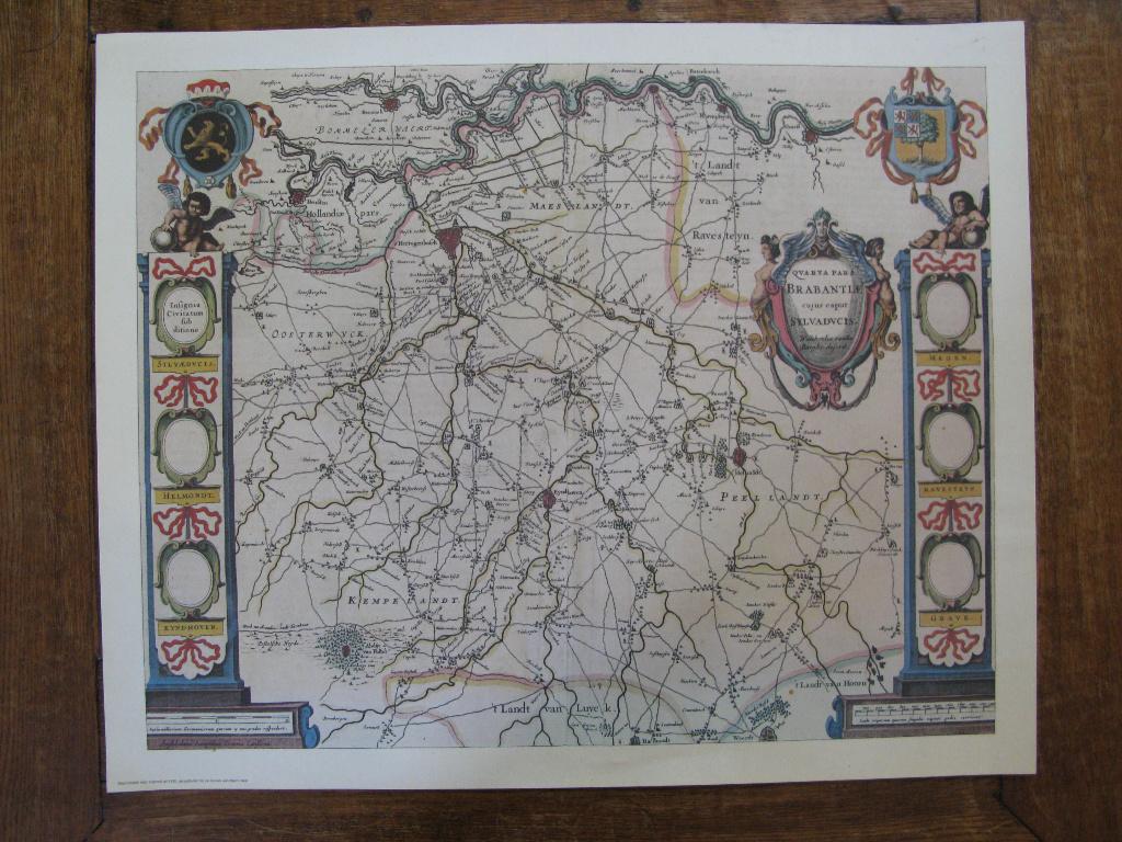 reproductie wapenkaart Meierij, Brabant, Janssonius, 1644, Boeken, Atlassen en Landkaarten, Gelezen, Landkaart, Nederland, Voor 1800