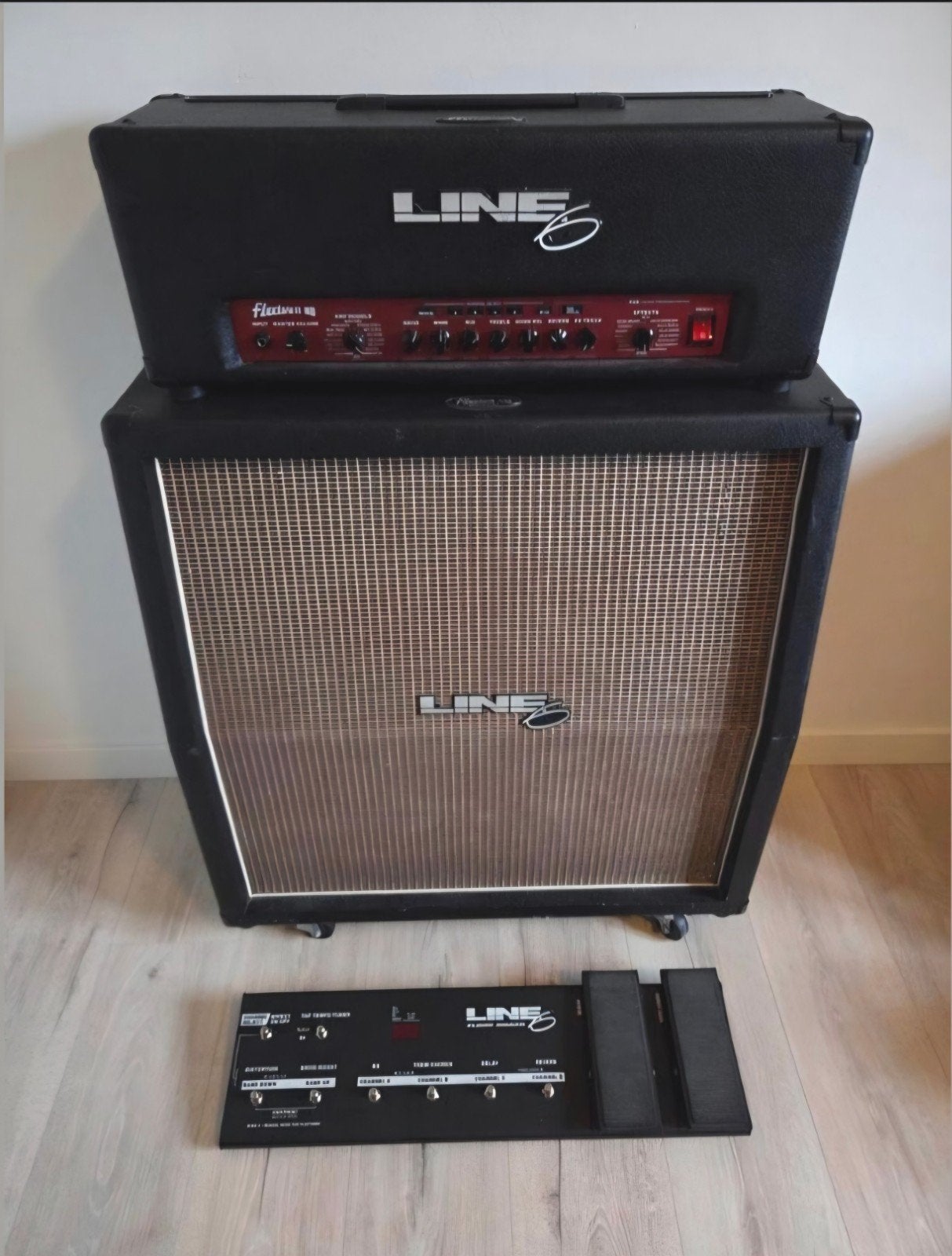 Line 6 Flextone II Amp + Originele 4x12 Cab + Floorboard, Ophalen, Gebruikt, Gitaar, 100 watt of meer
