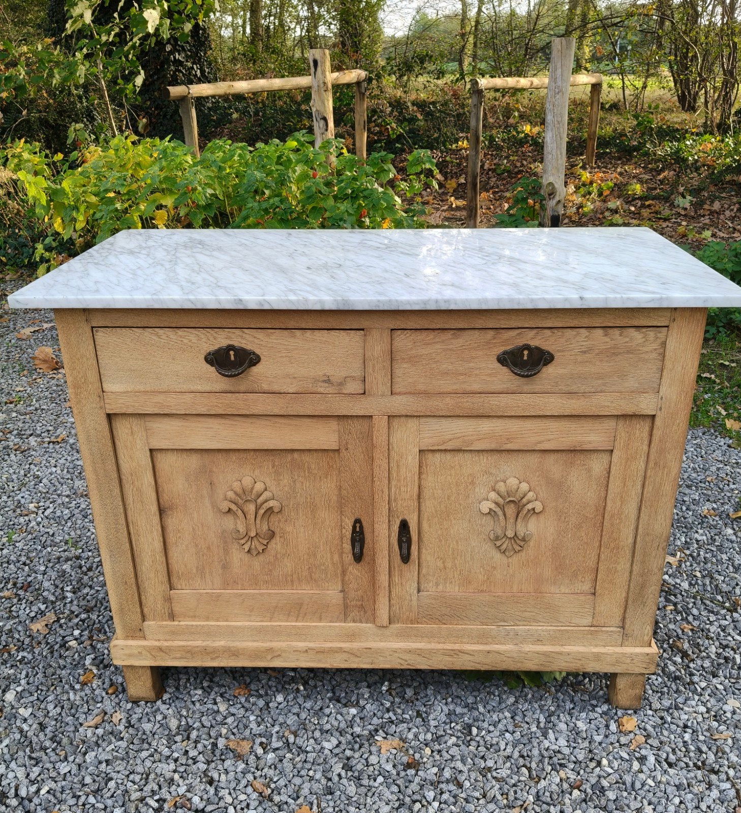 ❤️ Antiek eiken commode met Carrara marmeren blad, Ophalen, Gebruikt, 50 tot 75 cm, 100 tot 150 cm