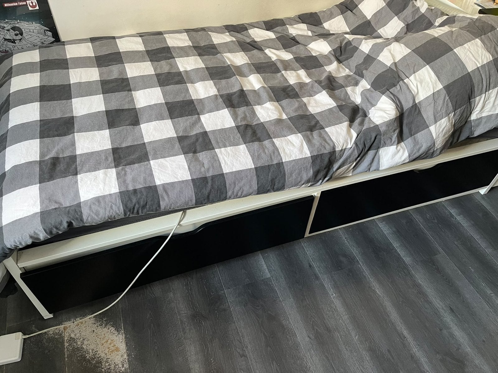Eenpersoons bed met matras, dekbed en overtrek (lade defect), Ophalen, 90 cm, Eenpersoons, Ikea