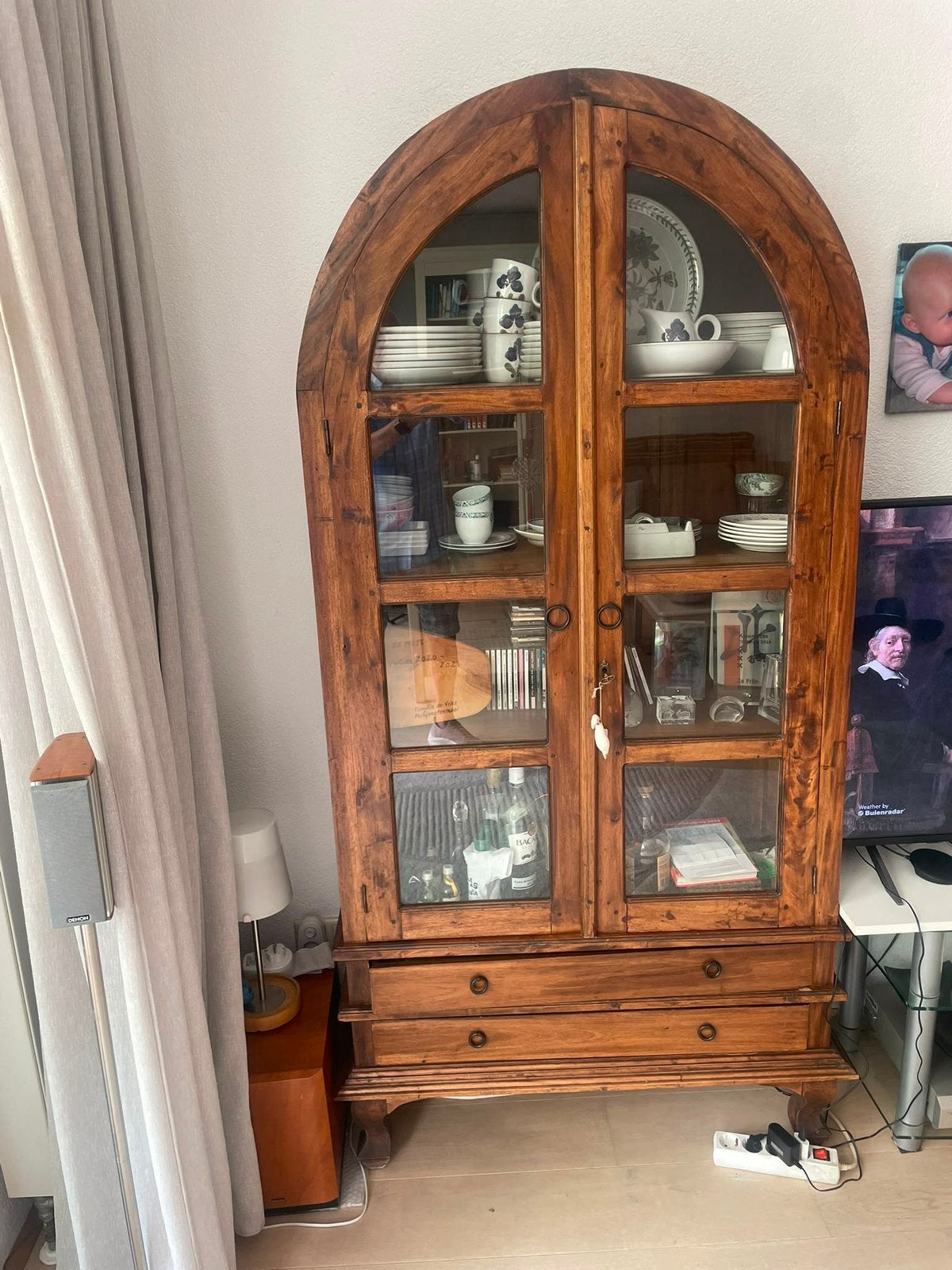 Prachtige handgemaakte vitrine kasten uit Bali, Huis en Inrichting, Ophalen, 200 cm of meer, Teakhout, Zo goed als nieuw