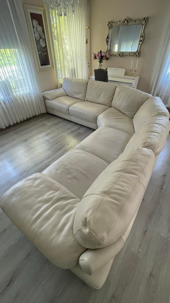 Lederen Hoekbank Italsofa - Crème Wit, Huis en Inrichting, Ophalen, Gebruikt, Overige maten, Minder dan 75 cm