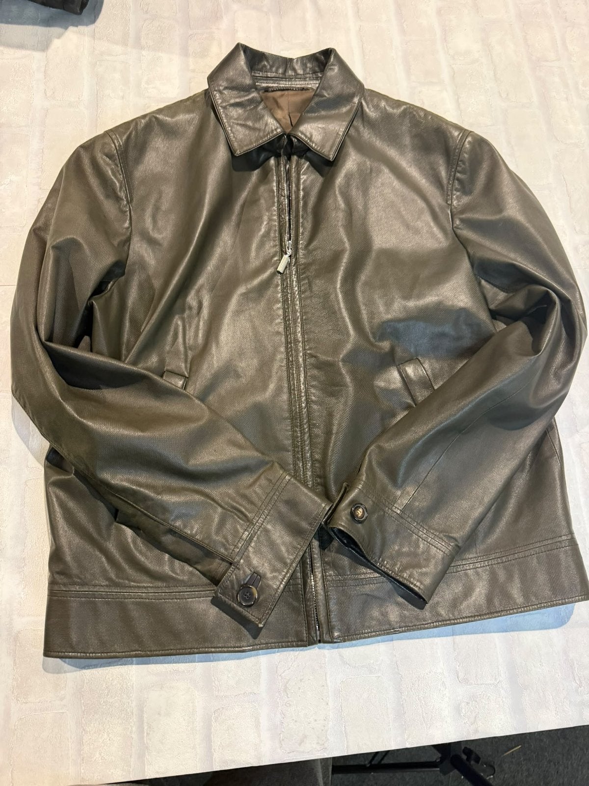 Brioni nappa Jack Maat 56 - Olijfgroen, Kleding | Heren, Ophalen of Verzenden, Gedragen, Maat 56/58 (XL), Groen