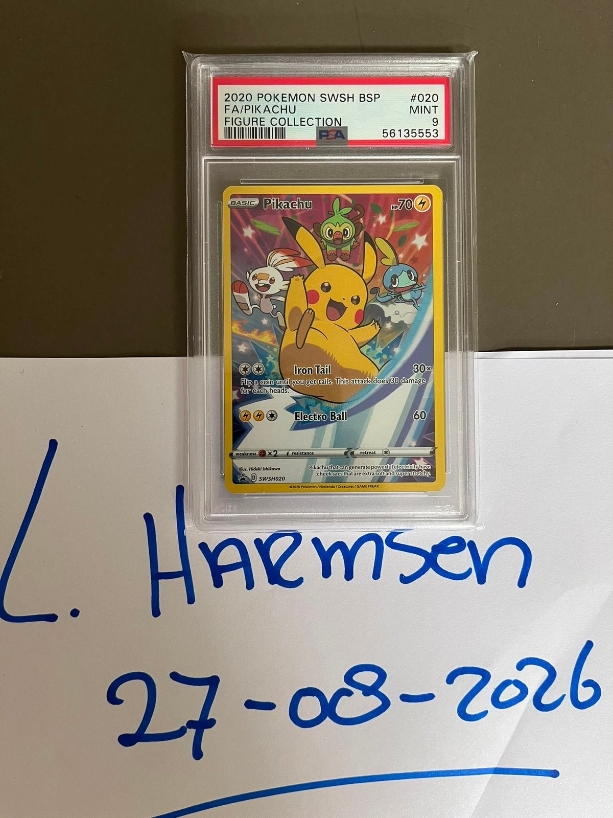 Pikachu SWSH #020. Pokemon. Pokemonkaart. PSA 9. Full art, Ophalen, Zo goed als nieuw