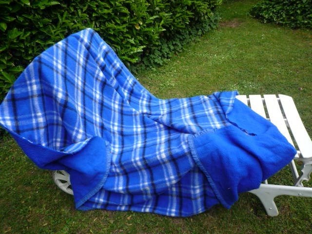 Dralon deken 225 x 185 cm kobalt-witte ruit   2 pers, Ophalen of Verzenden, Gebruikt