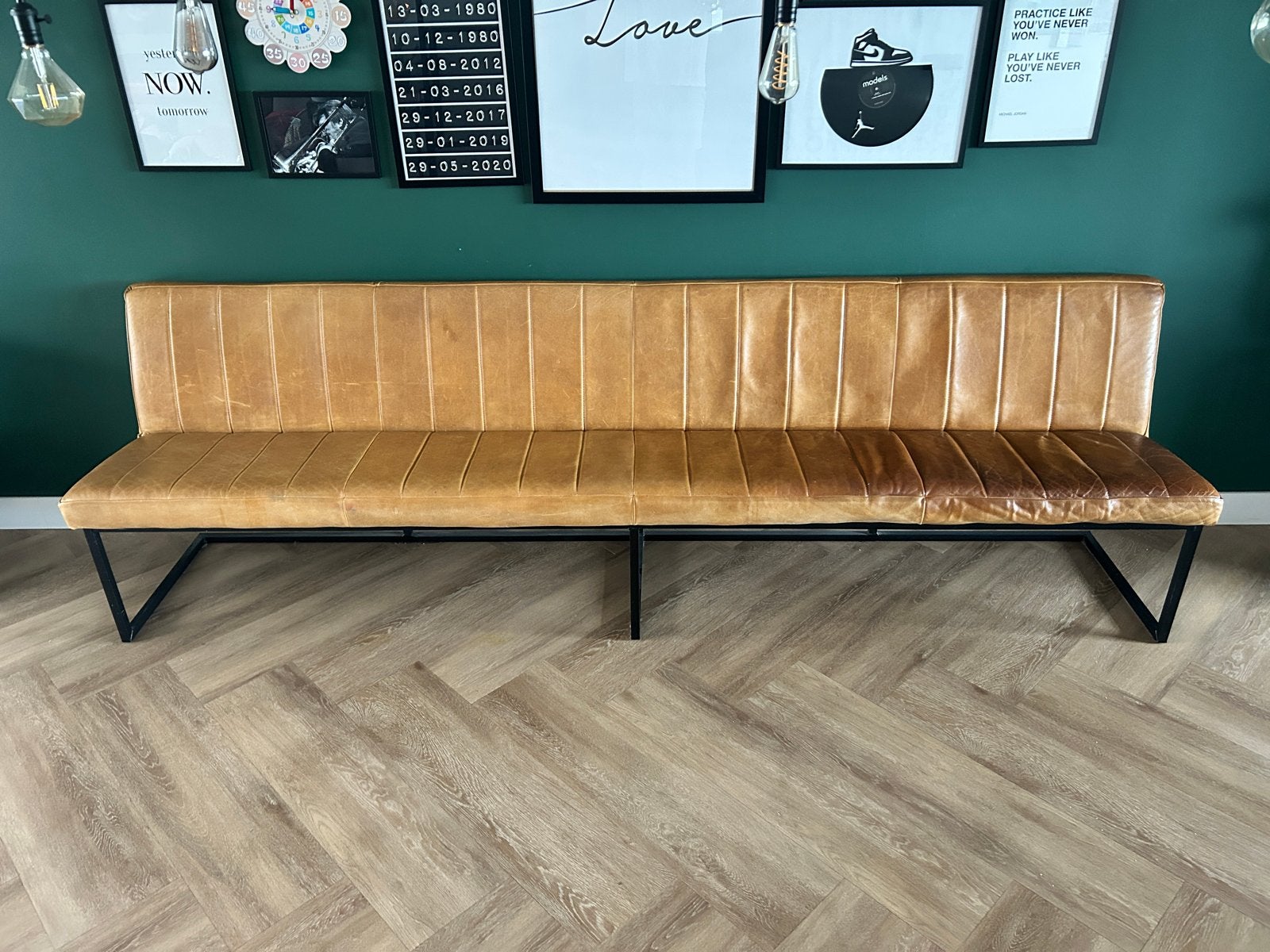 Leren bank 3 meter lang - Gebruikt, Huis en Inrichting, Ophalen, Gebruikt, 300 cm of meer, Rechte bank