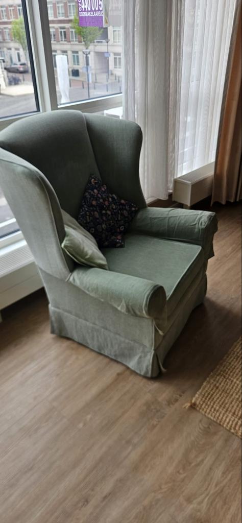 Comfortabele Groene armstoel, Huis en Inrichting, Fauteuils, Ophalen, Gebruikt, Stof, 75 tot 100 cm