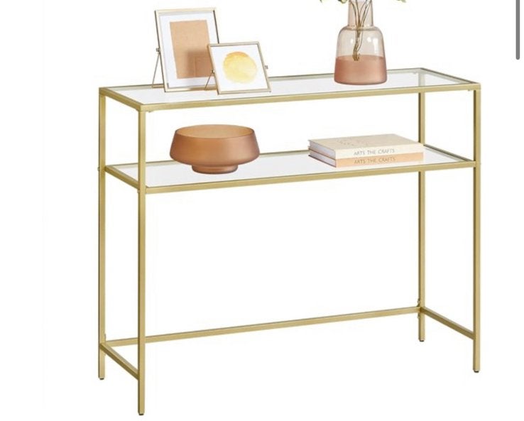 Glazen wandtafel sidetable consoletafel glas goud, Huis en Inrichting, Tafels | Sidetables, Ophalen, 100 tot 150 cm, Glas, Zo goed als nieuw