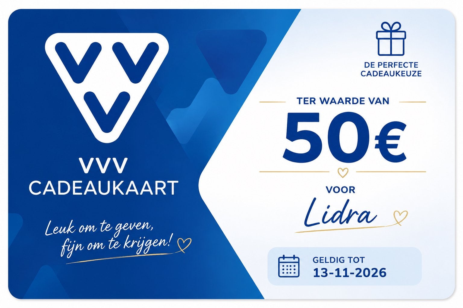 VVV cadeukaart t.w van 50€ voor 35€, Eén persoon, Cadeaubon