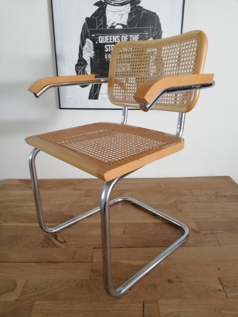 2x Thonet stijl Breuer Cesca stoel beuken rotan webbing, Kunststof, Gebruikt, Twee, Bruin