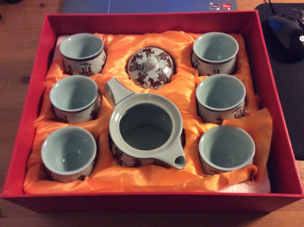 Chinese Theeset 8 delig. Dubbelwandige kopjes. zgan, Huis en Inrichting, Keuken | Servies, Ophalen of Verzenden, Zo goed als nieuw