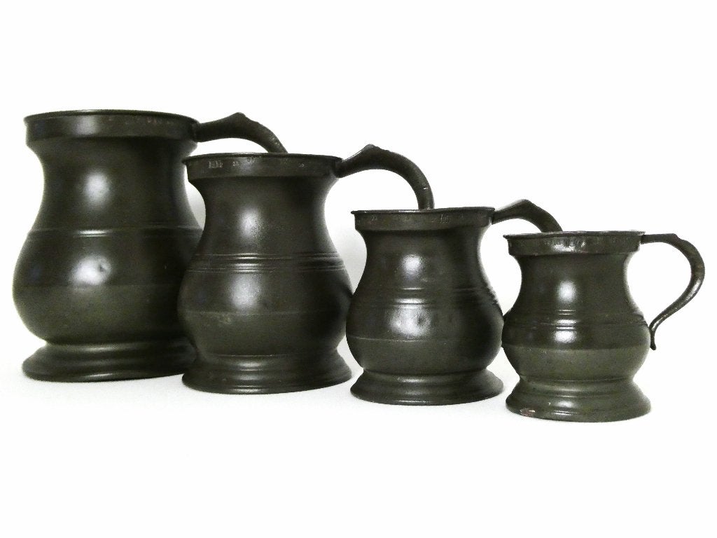 4 Tinnen maatkannen James Yates ca. 1830 ijktekens maatkan, Antiek en Kunst, Antiek | Tin, Ophalen of Verzenden