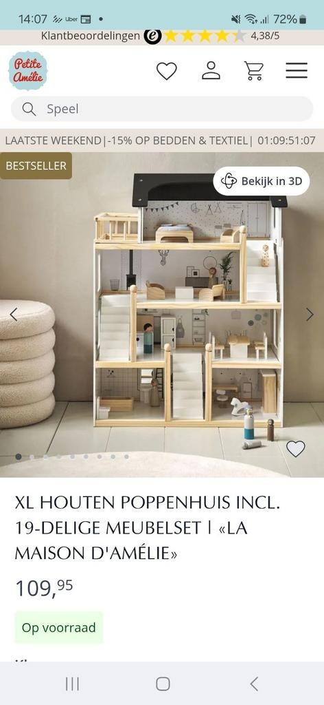 XL Houten Poppenhuis la Maison d'Amélie, Kinderen en Baby's, Speelgoed | Poppenhuizen, Ophalen of Verzenden, Zo goed als nieuw