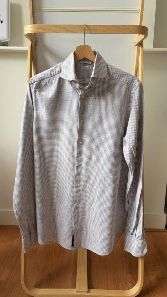 Suitsupply Egyptian Cotton Tessitura Monti White Beige, Verzenden, Wit, Halswijdte 39/40 (M), Zo goed als nieuw