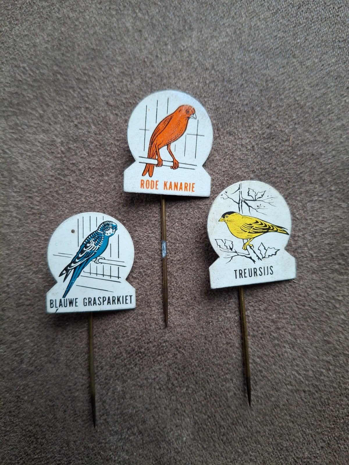 Speldjes vogels, Rode kanarie -Treursijs - Blauwe grasparkie, Ophalen of Verzenden, Gebruikt