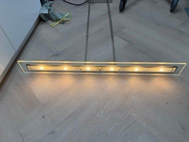 Moderne LED hanglamp eettafel – aluminium/glas – design, Ophalen, Gebruikt, Overige fittingen, Glas