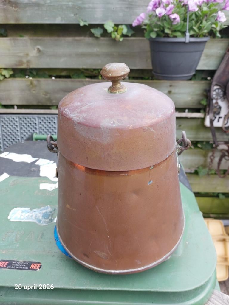 Antieke koperen pot met deksel en handvat, Antiek en Kunst, Antiek | Koper en Brons, Ophalen of Verzenden, Koper