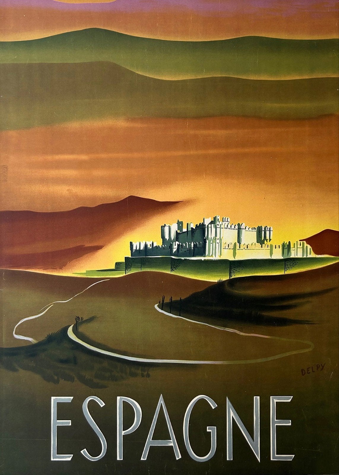 Vintage Reclameposter 'Espagne' - Delpy, Ophalen of Verzenden, A1 t/m A3, Overige onderwerpen, Rechthoekig Staand