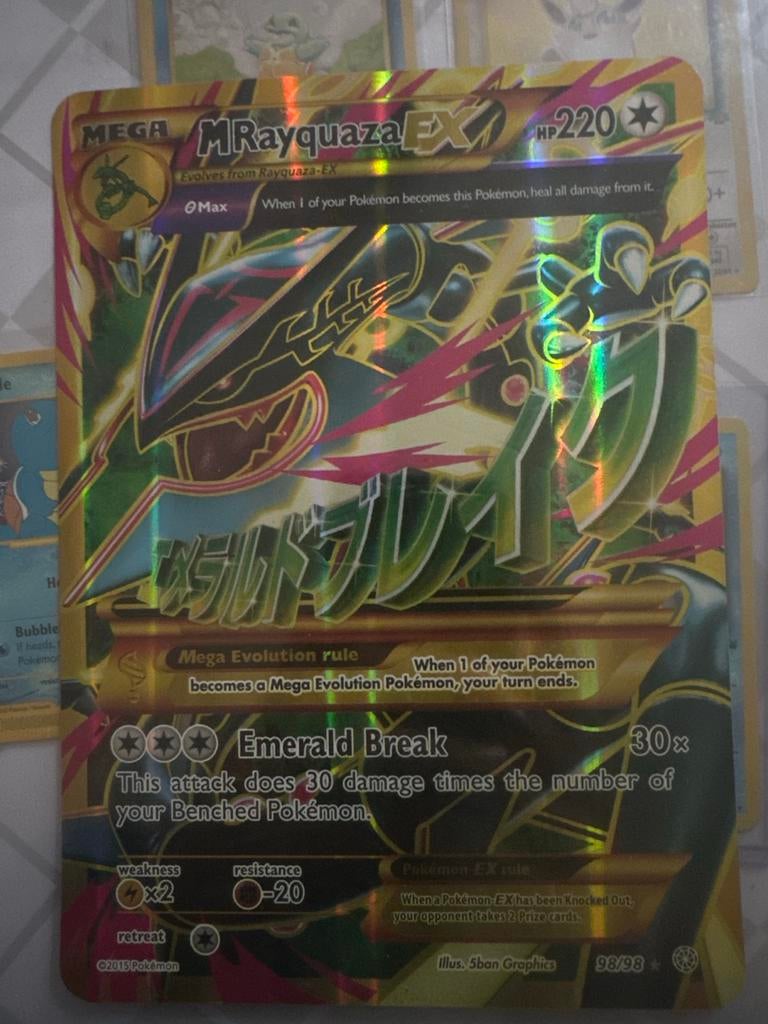 M Rayquaza EX 98/98 Full Art Pokémon Kaart (Mega), Ophalen of Verzenden, Zo goed als nieuw, Losse kaart, Foil