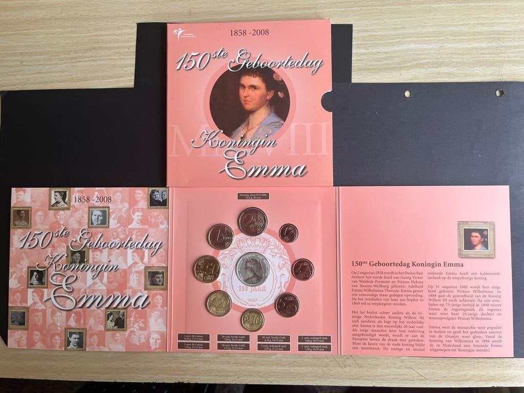 150 STE GEBOORTEDAG KONONGIN EMMA 1858-2008, Setje, Zilver, Euro's, Ophalen of Verzenden