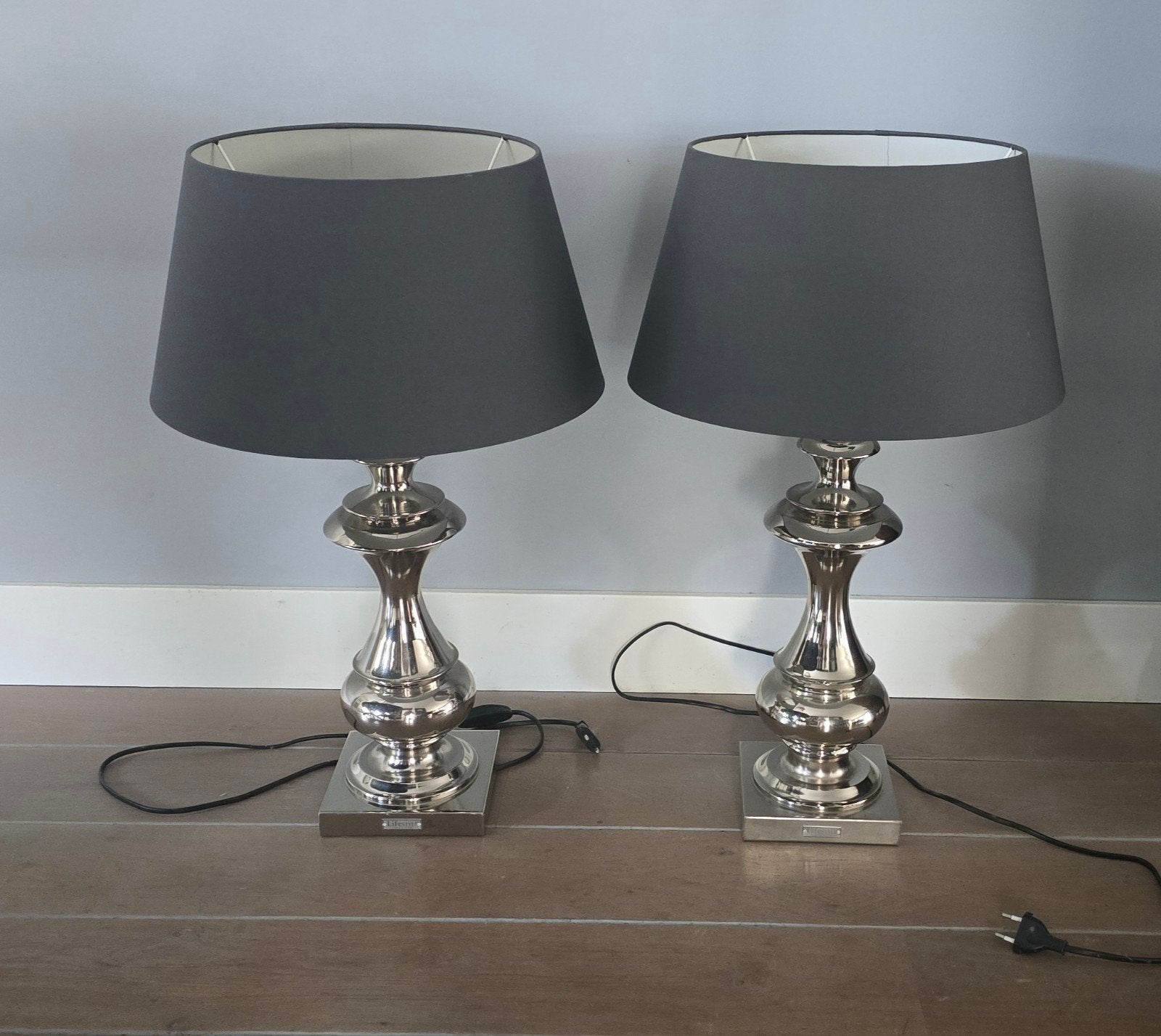 Set van 2 Lifestyle tafellampen met kap, LEEFF, Zo goed als nieuw, Zilver, Metaal
