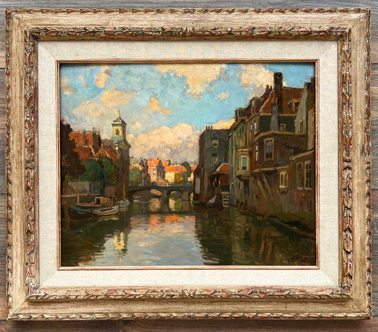 Ben Viegers, prachtig olieverfschilderij; haven te Dordrecht, Ophalen
