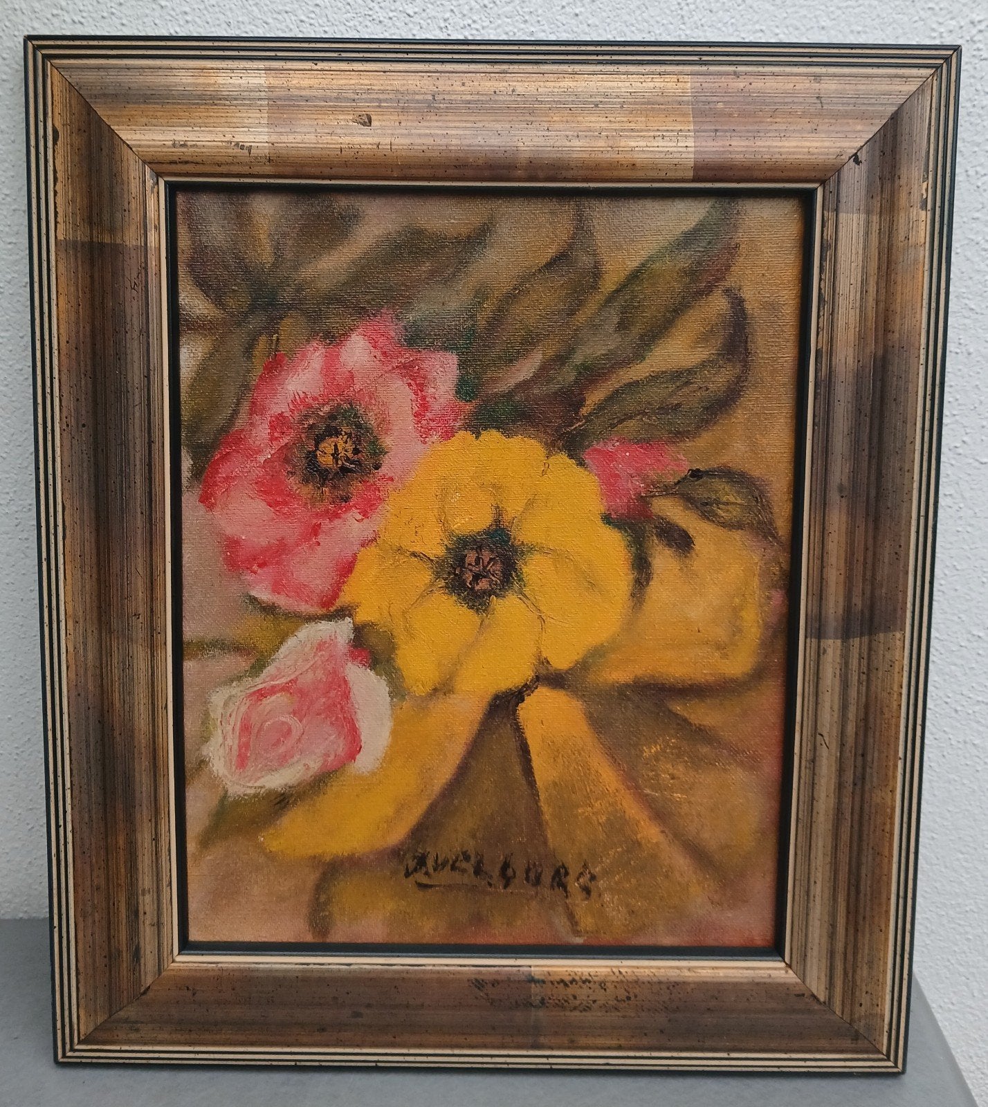 Schilderij: Bloemenstilleven in warme tinten, Ophalen of Verzenden