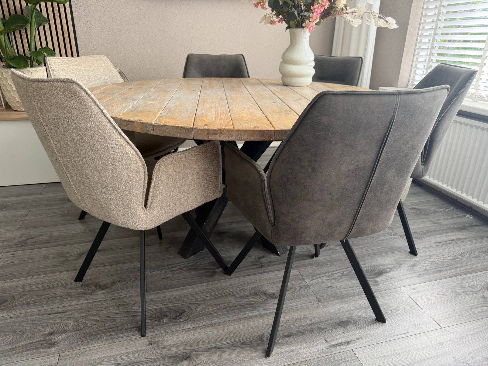 6 eetkamerstoelen beige/antraciet, Ophalen, Gebruikt, Overige kleuren, Vijf, Zes of meer stoelen