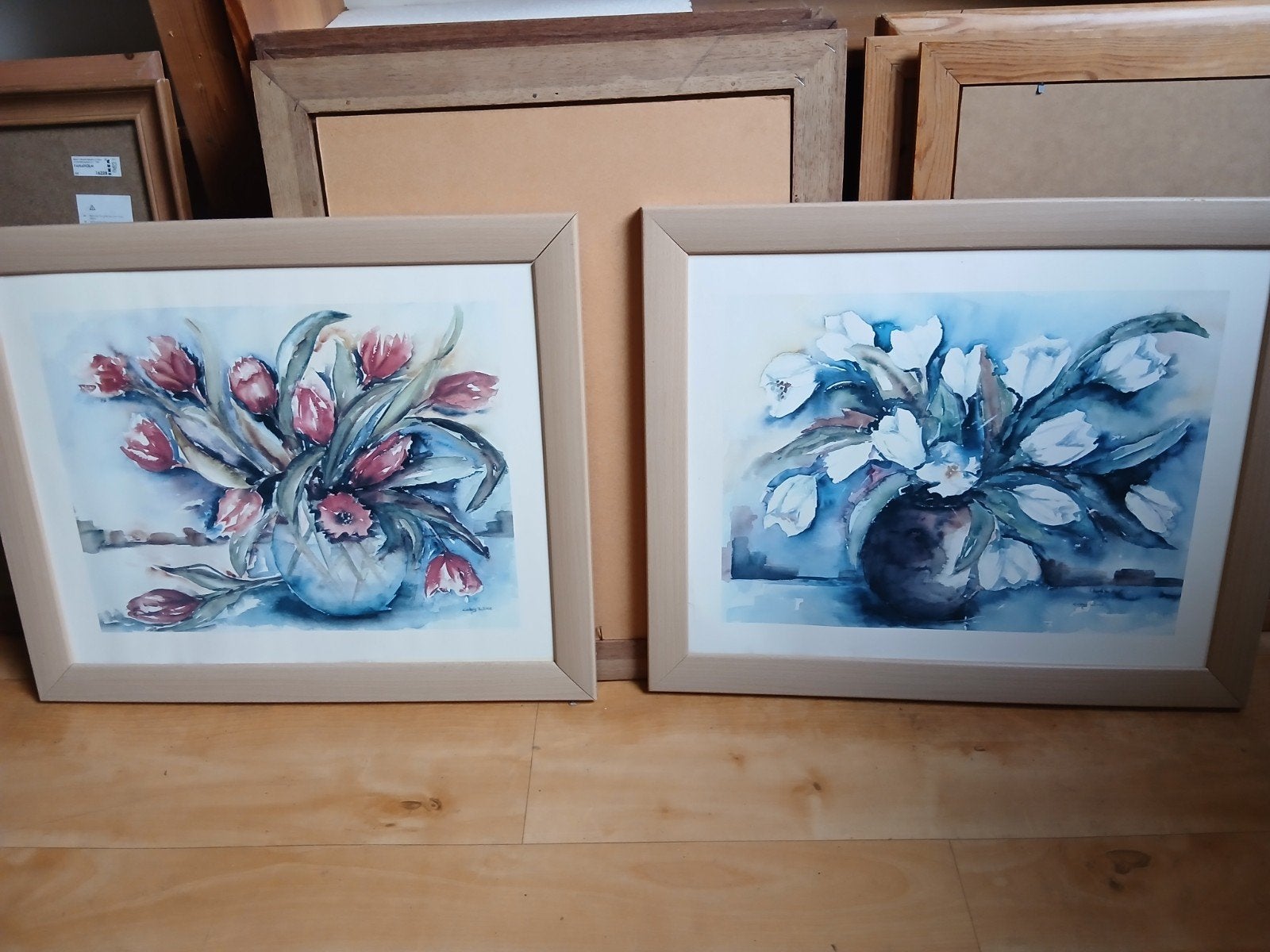 2 afbeeldingen van tulpen in houten lijst, Ophalen, Overige typen, Zo goed als nieuw, 5 – 50