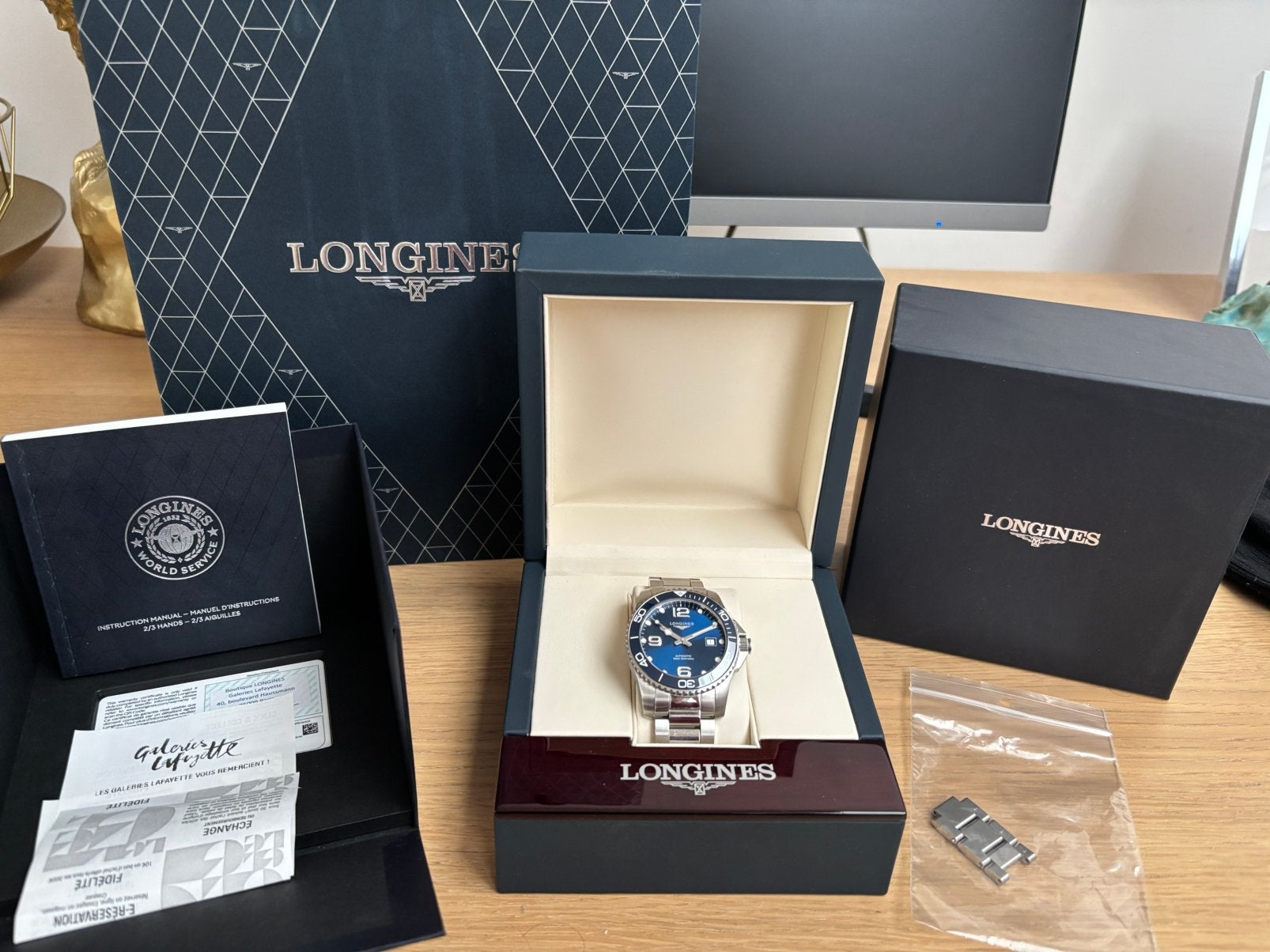LONGINES HydroConquest41Blauw - automaat - box papers - 2024, Overige merken, Staal, Staal, Polshorloge