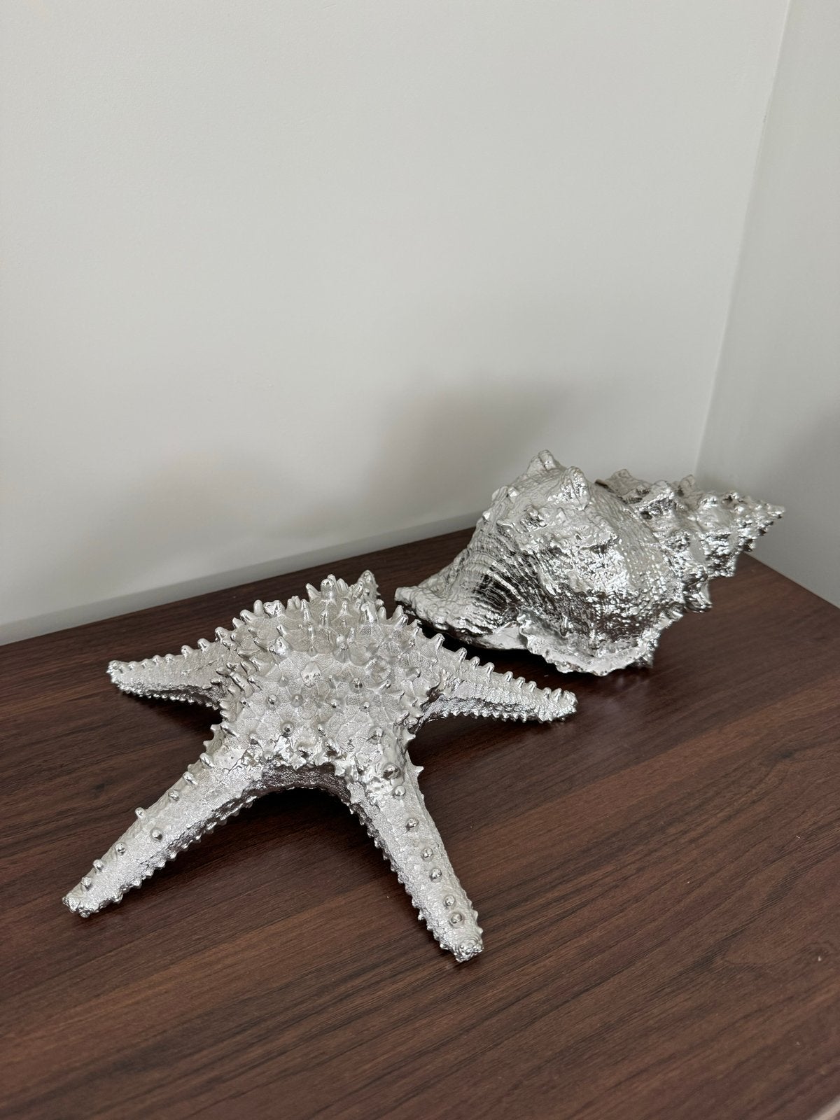 Zilverkleurige decoratie: zeester en schelp, Ophalen, Zo goed als nieuw, Zilver, Metaal