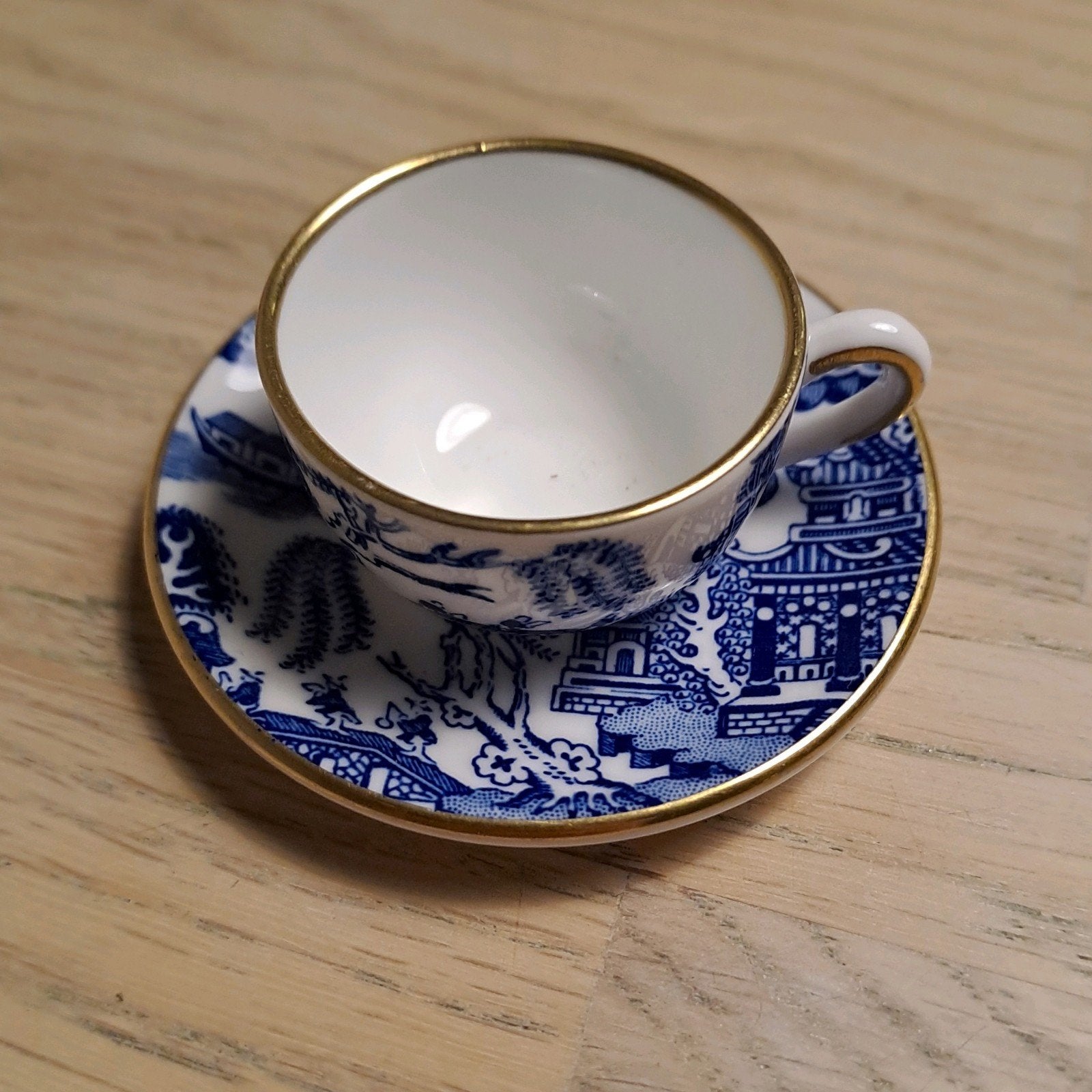 Vintage Coalport Miniatuur Kop en Schotel – Blue Willow, Ophalen, Zo goed als nieuw