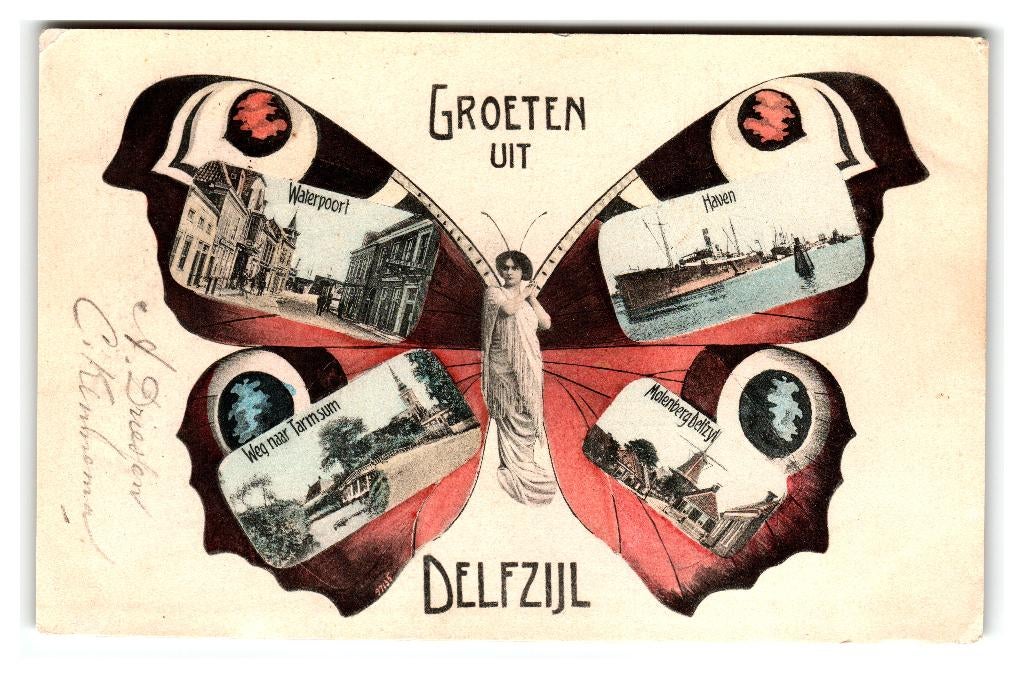 Delfzijl, Groeten uit Delfzijl, Verzenden, Voor 1920, Gelopen, Groningen