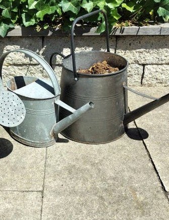 Set van 2 Zinken Gieters - Vintage Tuindecoratie, Tuin en Terras, Ophalen of Verzenden, Gebruikt, Metaal