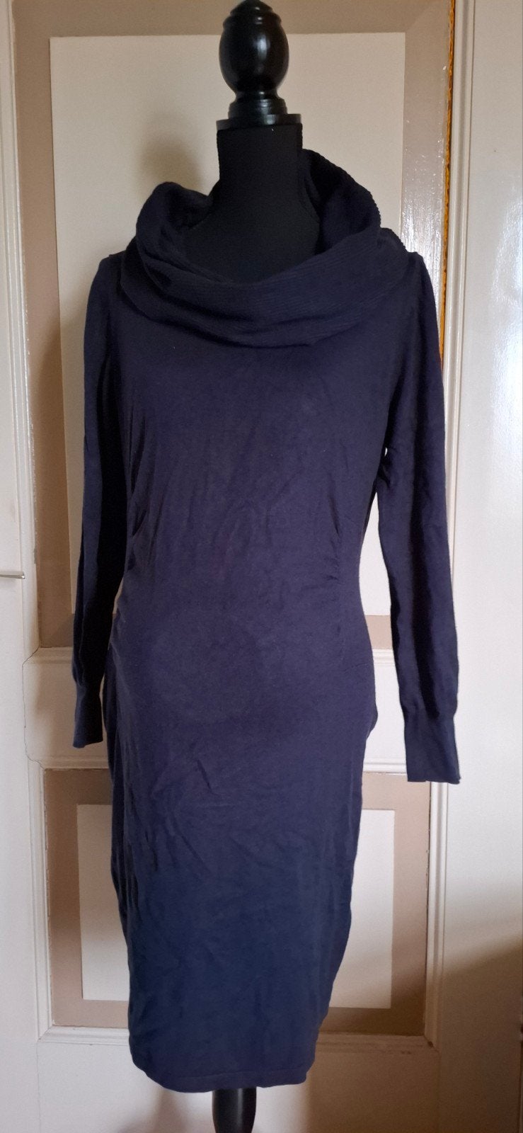 Miss Etam Jurk Maat L - Donkerblauw met Col, Kleding | Dames, Positiekleding, Blauw, Jurk, Maat 42/44 (L), Ophalen of Verzenden