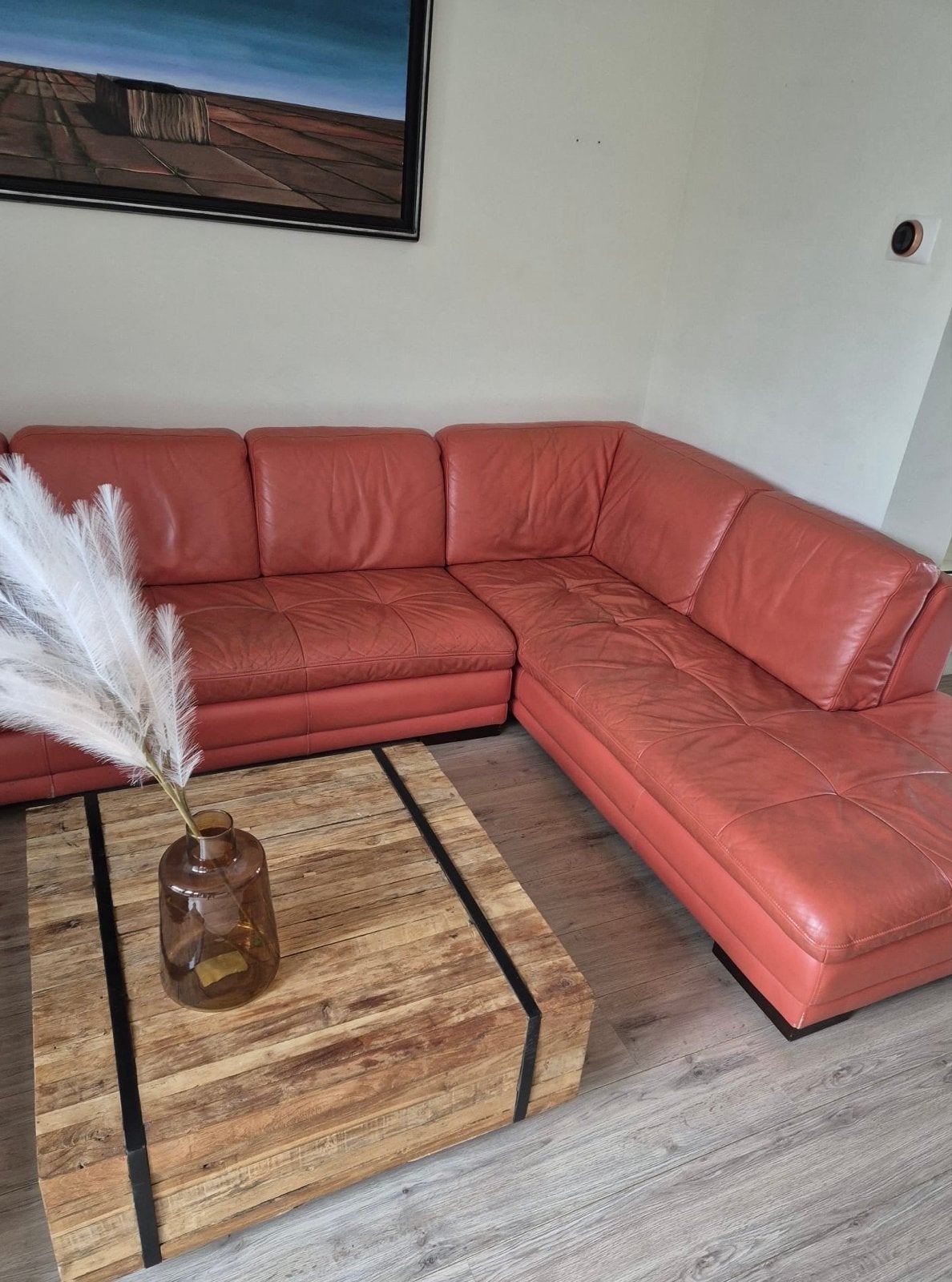 Leren hoekbank, Huis en Inrichting, Ophalen, Gebruikt, Leer