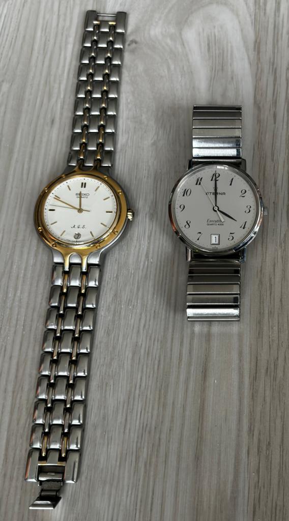 Seiko AGS Quartz 1988, Eterna Executive 4000, Gebruikt, Staal, Polshorloge, Ophalen of Verzenden