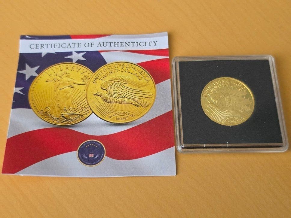 Herslag Replica 20 Gold Double Eagle Verguld, Ophalen of Verzenden, Noord-Amerika, Losse munt